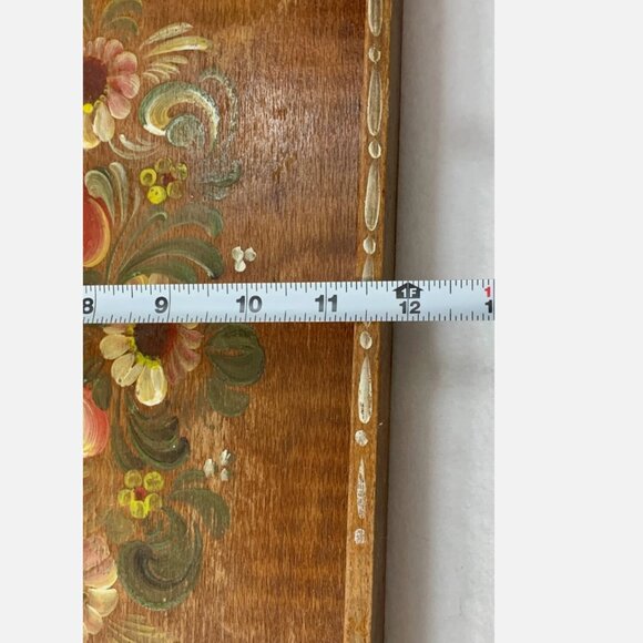 Vintage Norwegian Rosemaling Hand Painted Wooden Serving Tray Folk Art 19.5x11.5 - Picture 5 of 8